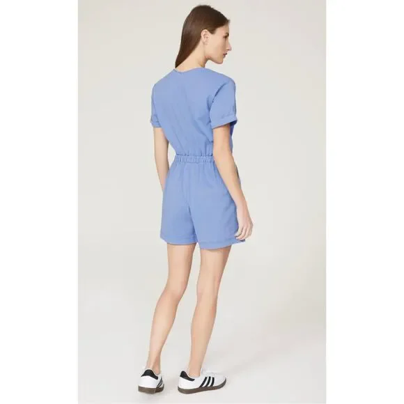 Splendid NWT Azure Blue Emerson Zip Front Casual Short Sleeve Utility Romper XS - Picture 3 of 16